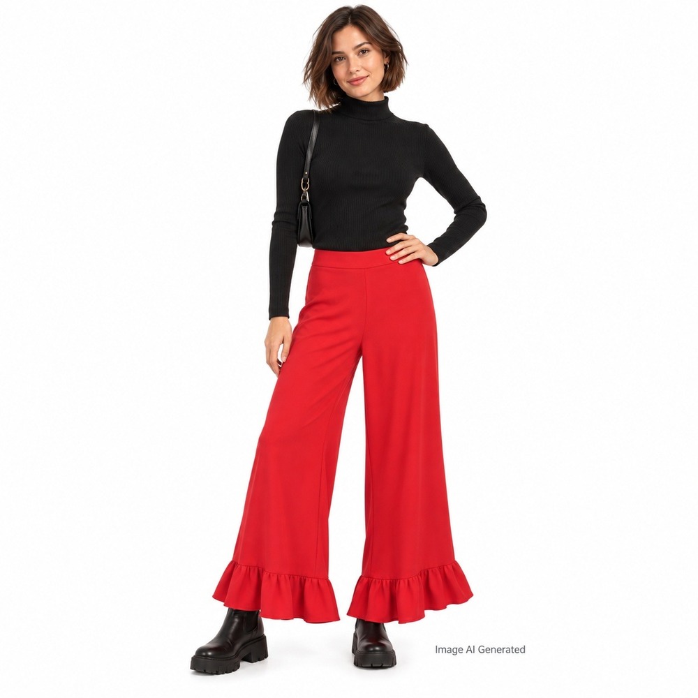 Julie Brown NYC "Ahoy" Ruffle Hem Pants  High Rise Side Zip Trousers Size 2